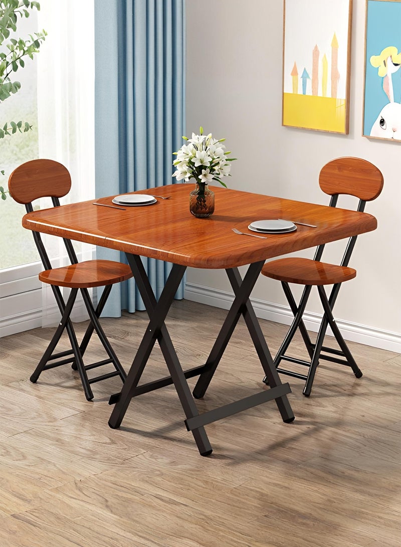 تايمي طقم طاولة طعام قابل للطي مكون من 3 قطع، طاولة طعام مربعة مع 2 كرسي بتصميم أنيق، طاولة خشبية مقاس 74x80x80 سم مع 2 كرسي قابل للطي بإطار معدني - بني - Image 1