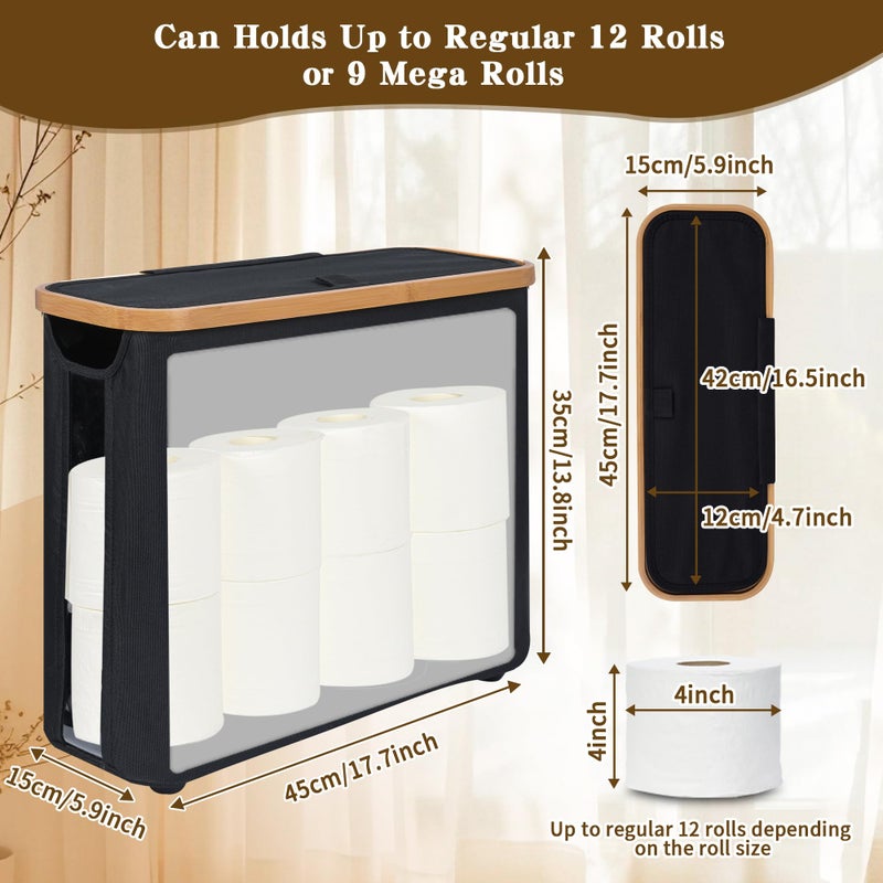 CFGUK Toilet Paper Storage Basket with Lid - The Ultimate Bathroom Organizer, Free Standing Toilet Paper Holder for Up to 9 Mega Rolls, Toilet Tissue Storage Bin with Handle for RV Closet, Black - Image 2