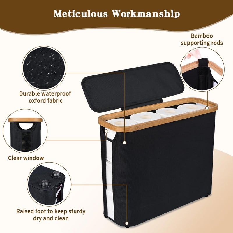 CFGUK Toilet Paper Storage Basket with Lid - The Ultimate Bathroom Organizer, Free Standing Toilet Paper Holder for Up to 9 Mega Rolls, Toilet Tissue Storage Bin with Handle for RV Closet, Black - Image 3