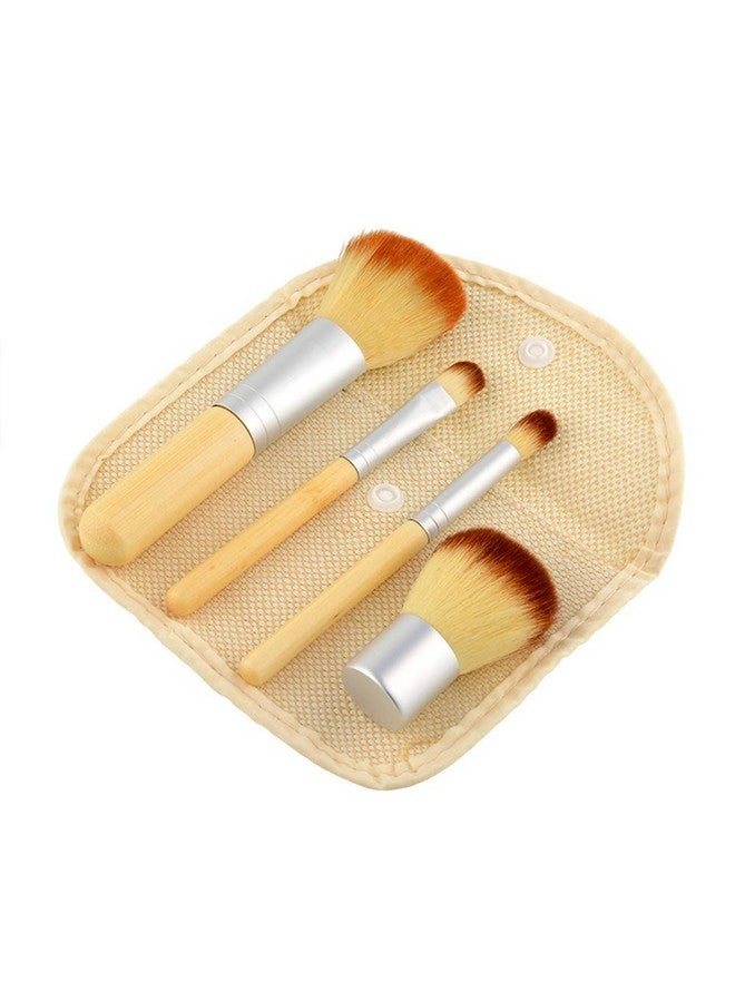 AKOAK 4 Pcs Set Natural Bamboo Handle Makeup Brushwith A Storage Bagvery Suitable For Travelblush Powder Eye Shadow Brush Setbeauty Tools - Image 1