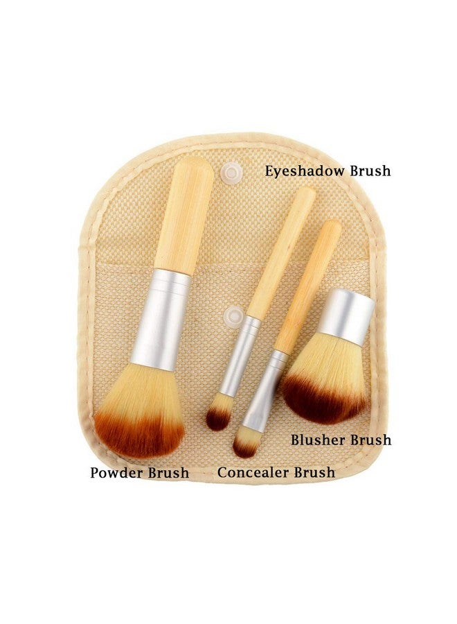 AKOAK 4 Pcs Set Natural Bamboo Handle Makeup Brushwith A Storage Bagvery Suitable For Travelblush Powder Eye Shadow Brush Setbeauty Tools - Image 2