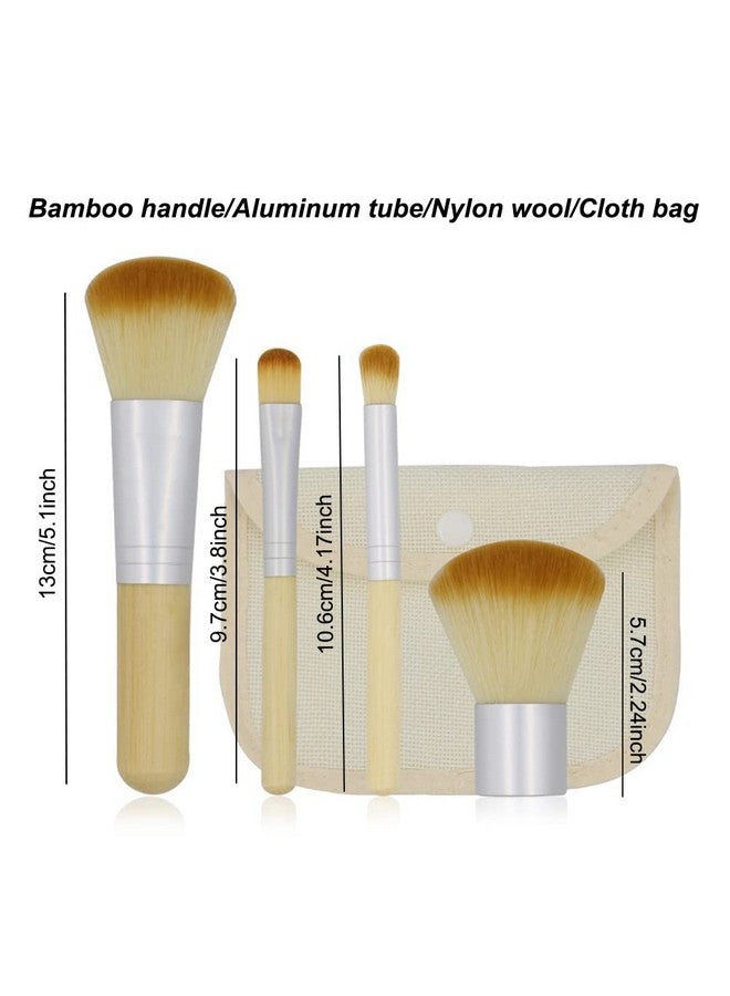 AKOAK 4 Pcs Set Natural Bamboo Handle Makeup Brushwith A Storage Bagvery Suitable For Travelblush Powder Eye Shadow Brush Setbeauty Tools - Image 3