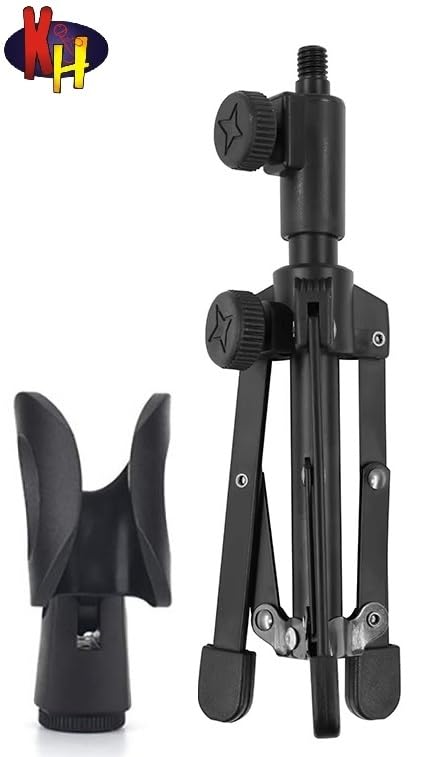 kh Desktop Microphone Stand Tripod, Foldable Mic Mount for Computer Table, Adjustable Height with Mic Clip, Stable and Portable Desktop Mic Holder for Podcasting, Streaming, Voice Recording - Image 4