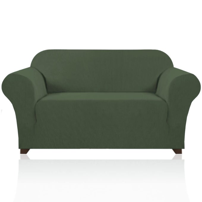 STRETCH LOVESEAT SOFA COVER SLIPCOVER COUCH COVER FOR 2 CUSHION SOFA WASHABLE SOFA COVER FOR PETS FRIENDLY FURNITURE PROTECTOR COVERS WITH NON SLIP BOTTOMLOVESEAT BRONZE GREEN