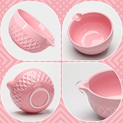 Doasuwish Matcha Whisk Set, 7 Pcs Ceramic Kit, Includes Matcha Bowl with Spout, Matcha Whisk and Holder, Bamboo Scoop, Scoop Rest, Sifter and Tea Towel (Cherry Blossom Pink) - Image 3
