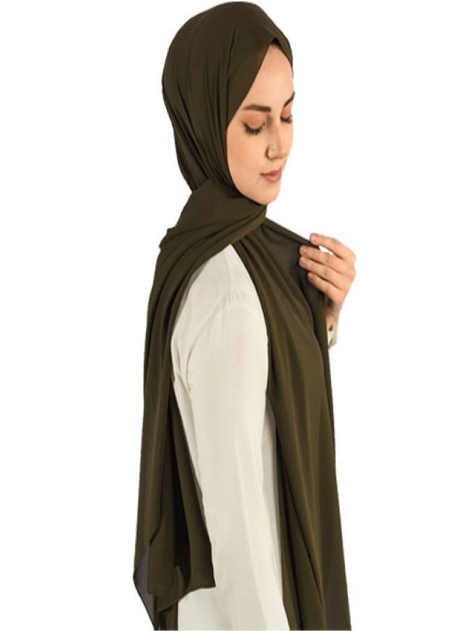 ماركة غير محددة - حجاب من فتاه - اسكارف - طرحة شيفون كريب مقاس مناسب - كاكي أخضر - Image 1