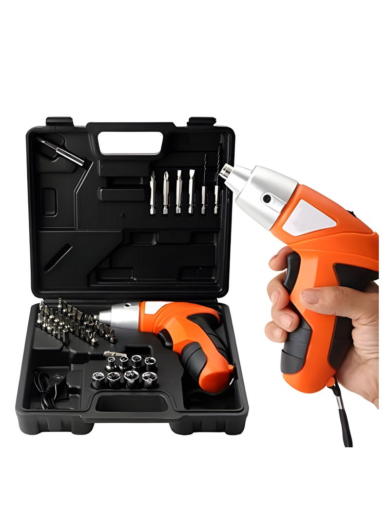 Reko Cordless Power Screwdriver Kit Rechargeable Electric 45pcs Cordless Drill Sets with Bidirectional Button and LED Light Drilling and Keyless No Noise Cordless Screwdriver Orange/Black  - Image 1