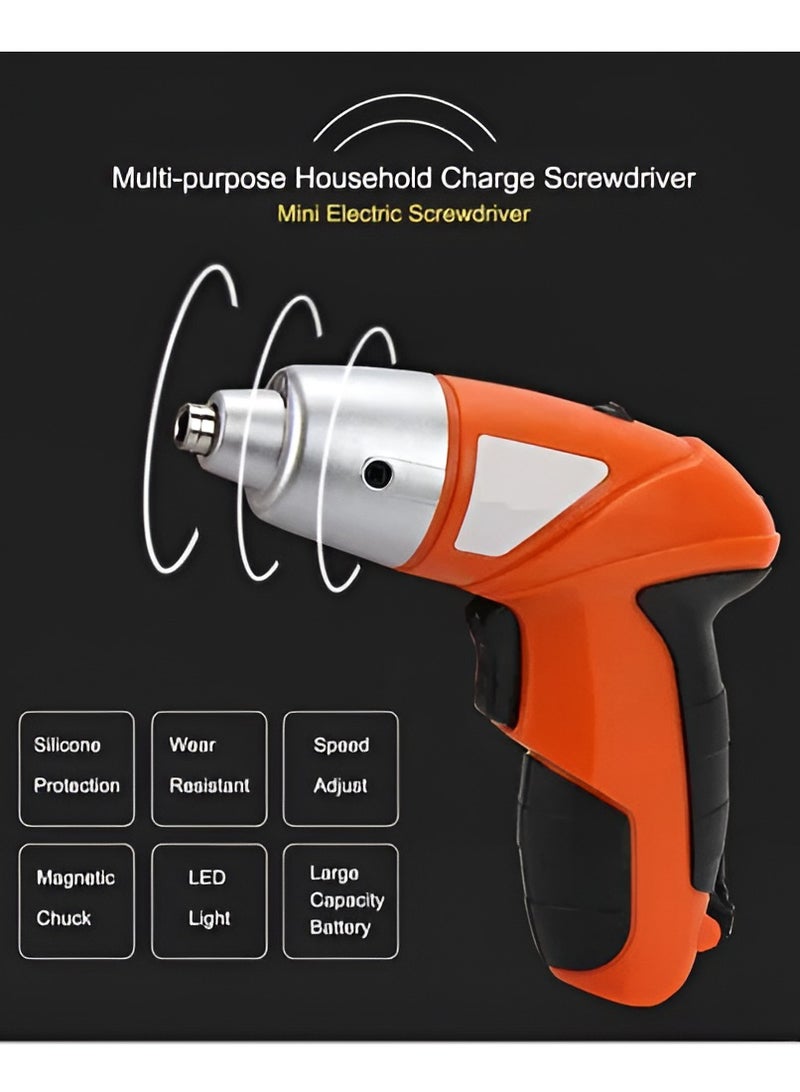 Reko Cordless Power Screwdriver Kit Rechargeable Electric 45pcs Cordless Drill Sets with Bidirectional Button and LED Light Drilling and Keyless No Noise Cordless Screwdriver Orange/Black  - Image 3