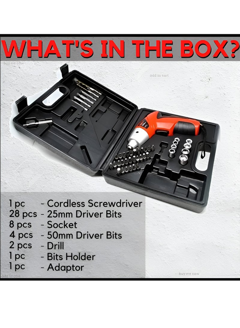 Reko Cordless Power Screwdriver Kit Rechargeable Electric 45pcs Cordless Drill Sets with Bidirectional Button and LED Light Drilling and Keyless No Noise Cordless Screwdriver Orange/Black  - Image 5