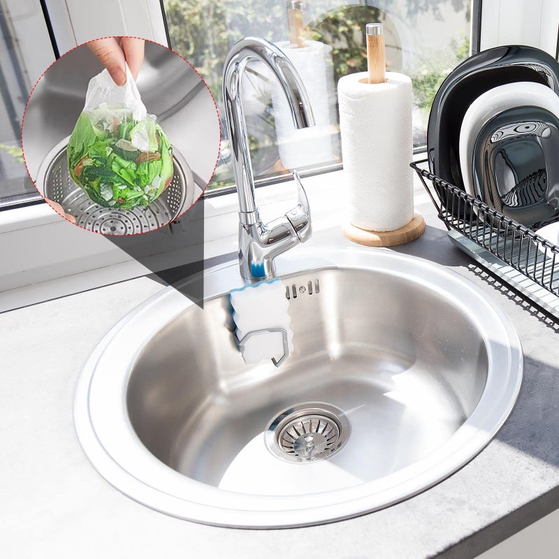 Sliverdew 300 Pcs Kitchen Sink Strainer Bags, Disposable Mesh Bags, Anti-Clogging 1mm Holes, Fits All Sink Drains, White, Polyester, 9x9cm - Image 3