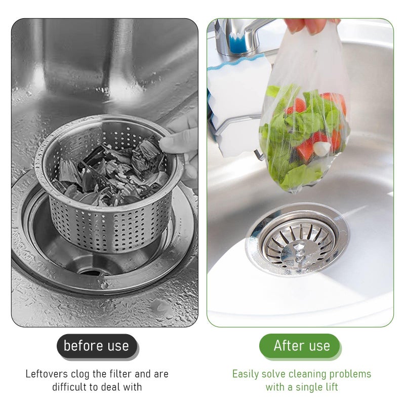 Sliverdew 300 Pcs Kitchen Sink Strainer Bags, Disposable Mesh Bags, Anti-Clogging 1mm Holes, Fits All Sink Drains, White, Polyester, 9x9cm - Image 4