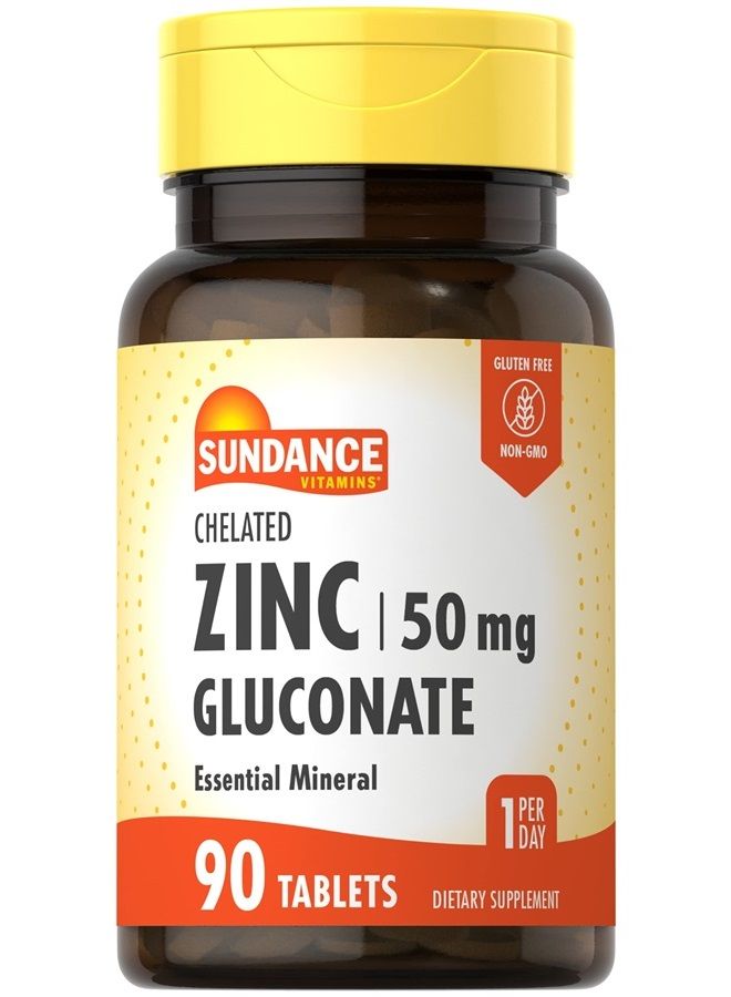 Sundance Zinc Gluconate 50mg | 90 Tablets | Chelated Essential Mineral | Vegetarian, Non-GMO, and Gluten Free Supplement | by Sundance - Image 1