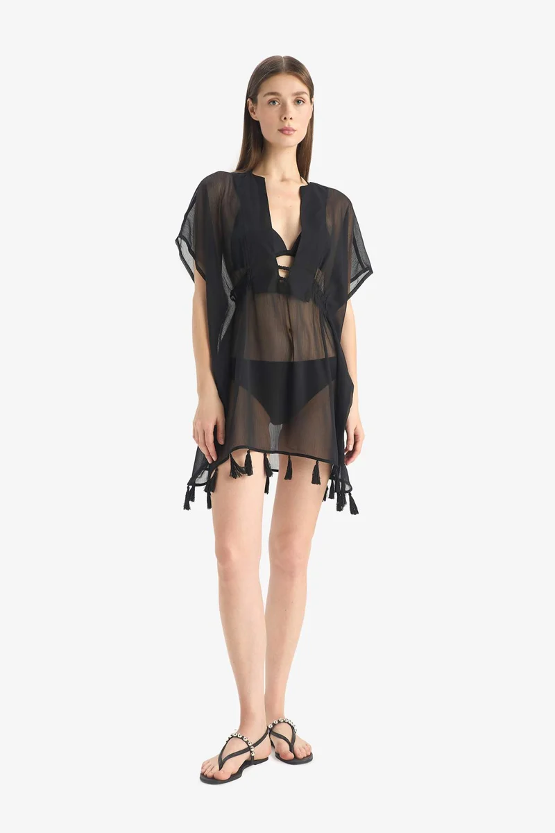 DeFacto Fall in Love Black Chiffon Kimono