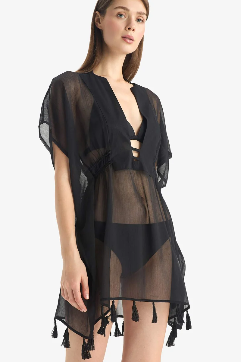 DeFacto Fall in Love Black Chiffon Kimono