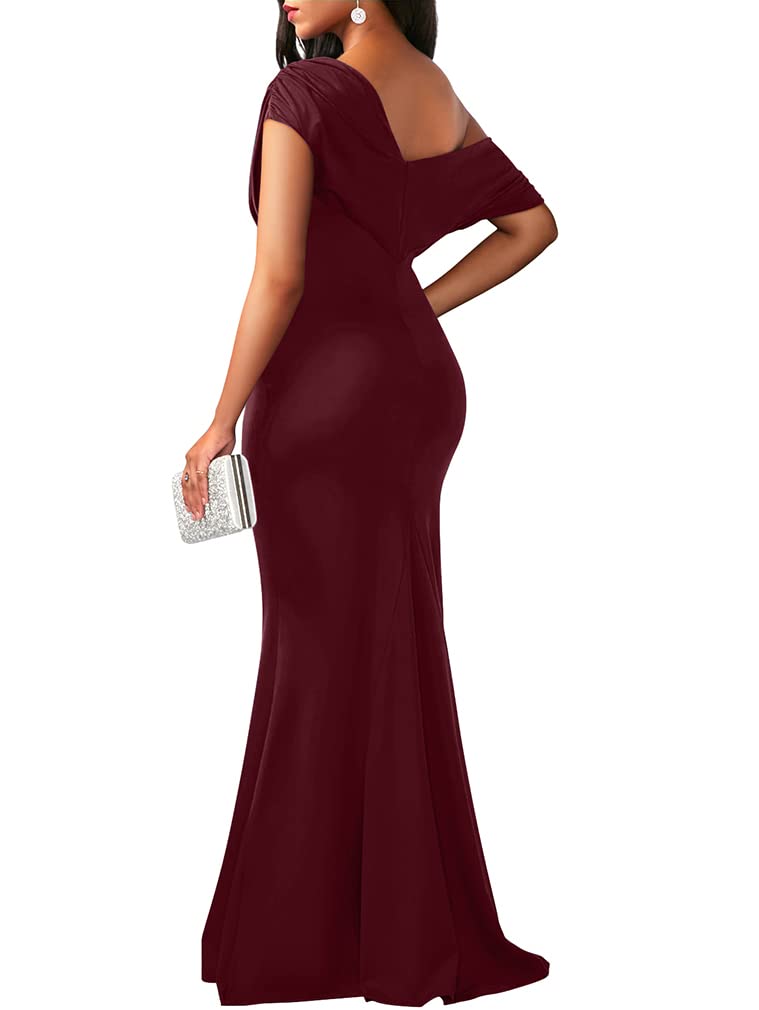 YMDUCH Women's Elegant Sleeveless Off Shoulder Bodycon Long Formal Party Evening Dress WineRed - Image 2