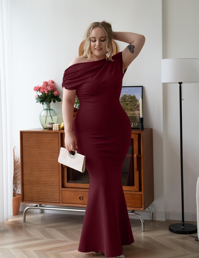 YMDUCH Women's Elegant Sleeveless Off Shoulder Bodycon Long Formal Party Evening Dress WineRed - Image 4