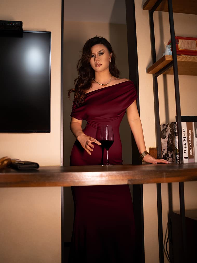 YMDUCH Women's Elegant Sleeveless Off Shoulder Bodycon Long Formal Party Evening Dress WineRed - Image 5