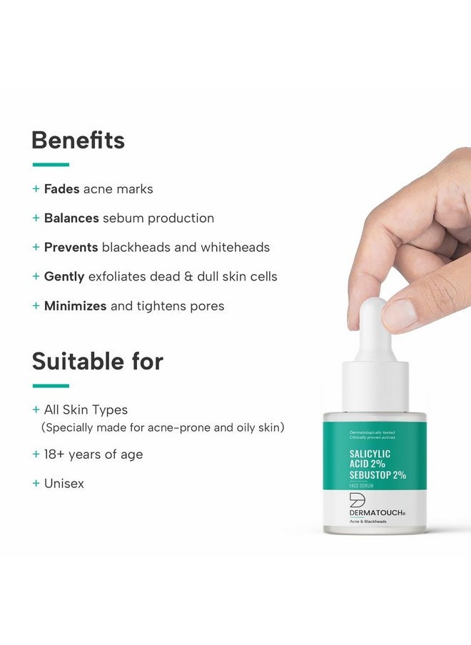 DERMATOUCH DERMATOUCH Salicylic Acid 2% Sebustop w/w 2% Face Serum | For Acne & Blackheads | Specially for Acne-prone & Oily Skin | 18ml  - Image 2