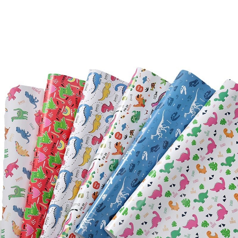 6 Sheets Dinosaur Animal Gift Wrapping Paper Set with Accessories, 70cm x 50cm Holiday Birthday Christmas Party Gift Wrap for Kids, Children's Day, Wedding, DIY Gift Box Decoration - Image 1