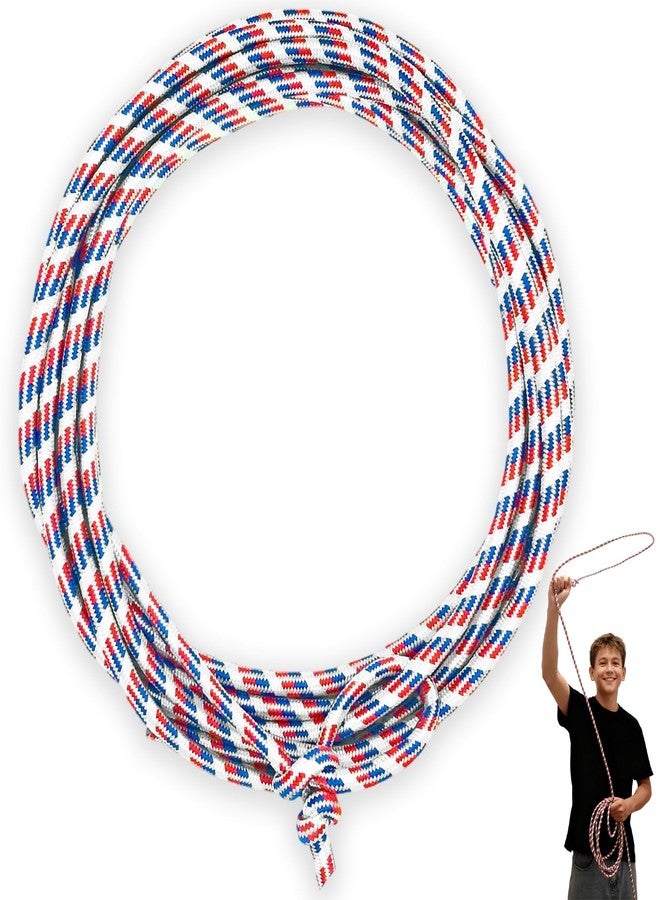 OOHGLITZ Cowboy Lasso Rope for Kids with Pre-Tied Loop, 20' - 9mm Unwaxed Lariat Roping Rope Toy for Indoor Outdoor Western Play & Costume Prop (Red Blue) - Image 1