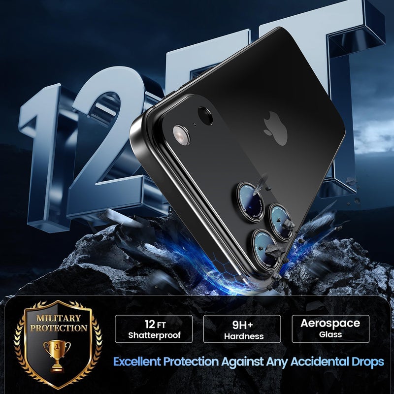 CACOE Camera Lens Protector for iPhone 17 Pro Max - Metal Frame Tempered Glass Cover, [Anti-Scratch] [Drop-Proof][Strong-Adhesion] Camera Screen Cover(Carbon Black) - Image 4
