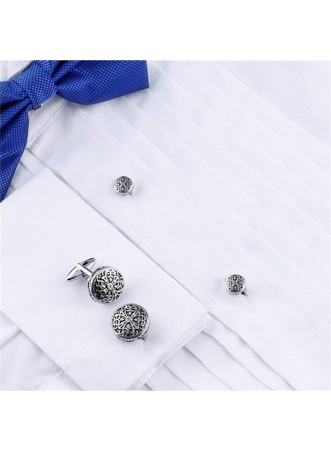 هاوسن أزرار أكمام عتيقة ومسامير قميص سهرة للرجال بنمط زهور عتيقة أفضل هدايا الزفاف والأعمال للرجال مع صندوق - Image 4