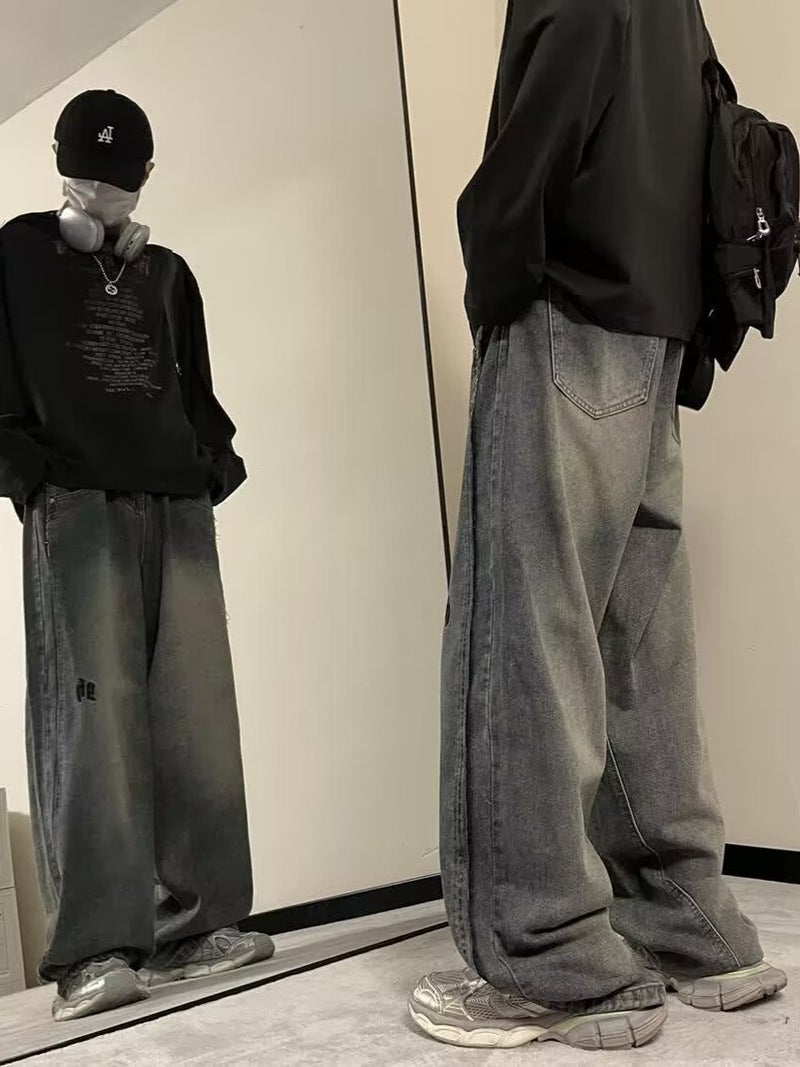 American Style Retro Jeans Men'S Arrival Trendy Brand Design Sense Loose Straight Barrel Yipi Handsome Wide-Leg Pants - Image 4
