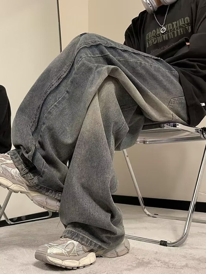 American Style Retro Jeans Men'S Arrival Trendy Brand Design Sense Loose Straight Barrel Yipi Handsome Wide-Leg Pants - Image 3