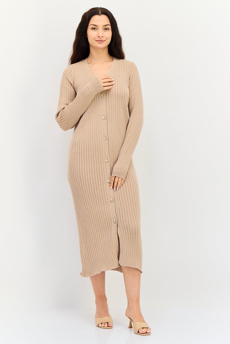 Threadbare فستان سترة مضلعة للنساء، تان - Image 1