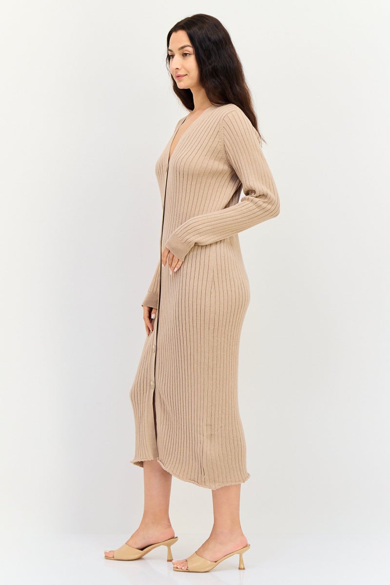 Threadbare فستان سترة مضلعة للنساء، تان - Image 3