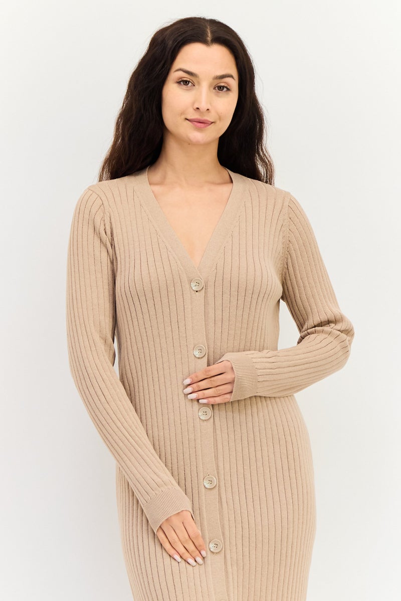 Threadbare فستان سترة مضلعة للنساء، تان - Image 2