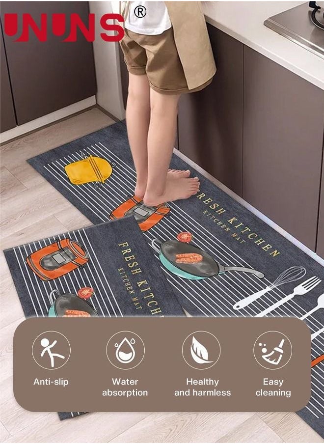 UNUNS - Kitchen Mat Set,2-Piece Anti Fatigue Non Skid Kitchen Rugs And Mats,For Floor Indoor Outdoor Entry Carpet,17.7"x59"+17.7"x29.5" - Image 1