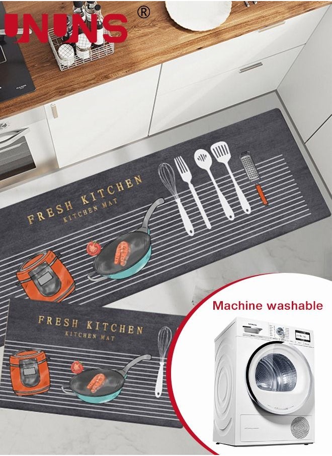 UNUNS - Kitchen Mat Set,2-Piece Anti Fatigue Non Skid Kitchen Rugs And Mats,For Floor Indoor Outdoor Entry Carpet,17.7"x59"+17.7"x29.5" - Image 1