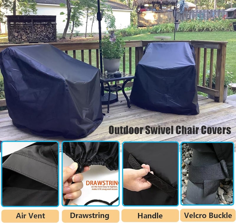 Oslimea Outdoor Swivel Lounge Chair Cover 2 Pack, 600D Waterproof Heavy Duty Outdoor Chair Covers(33" W x 35" D x 38.5" H inches), Patio Swivel Chair Covers for Outdoor Furniture - Image 4
