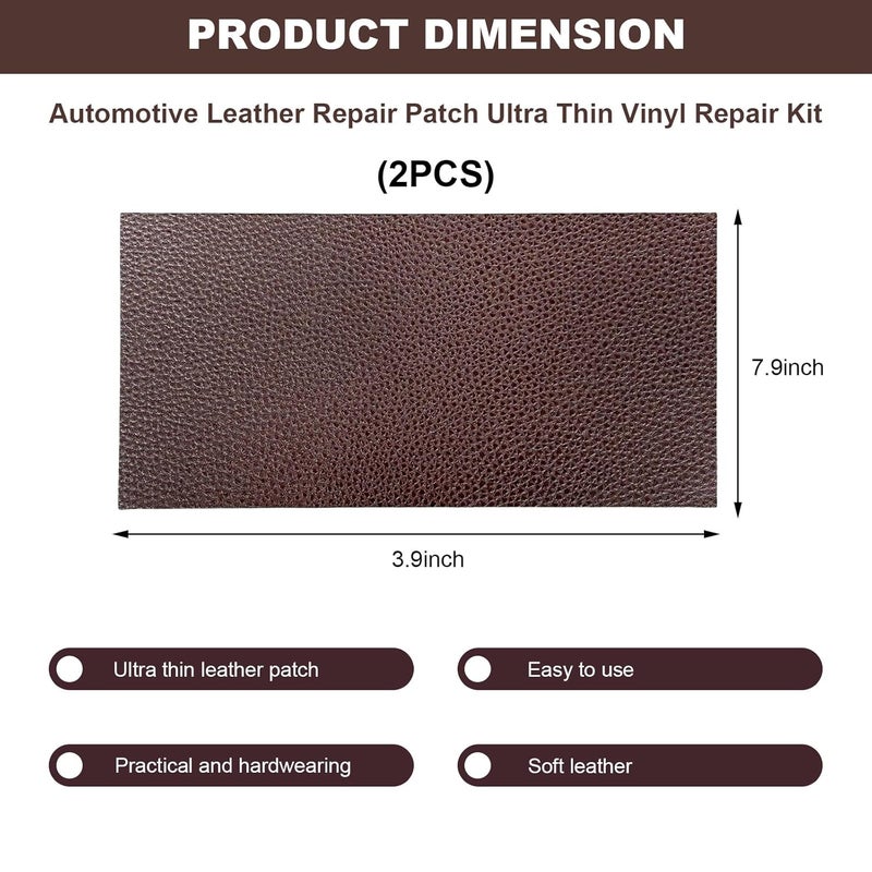 FSTURIOS 2 PCS Leather Repair Patch Tape, 4 x 8 Inch PU Vinyl Repair Patches for Car Upholstery Seat, Waterproof Self Adhesive Leather Tape Repair Kit for Furniture Couches Chairs (Dark Brown) - Image 2