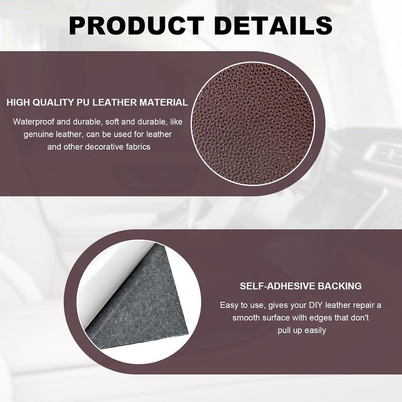 FSTURIOS 2 PCS Leather Repair Patch Tape, 4 x 8 Inch PU Vinyl Repair Patches for Car Upholstery Seat, Waterproof Self Adhesive Leather Tape Repair Kit for Furniture Couches Chairs (Dark Brown) - Image 3