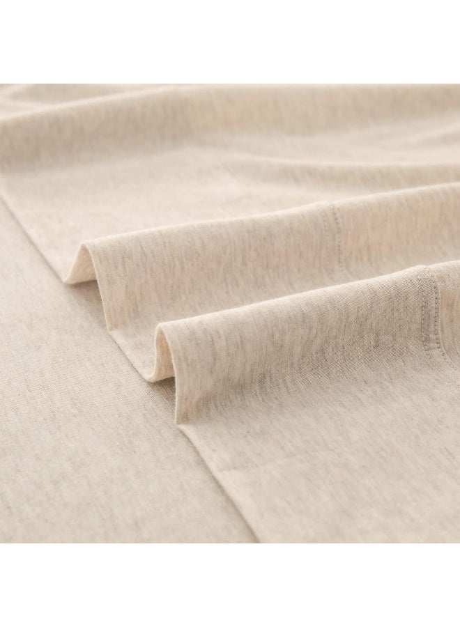 PURE ERA Jersey Knit Flat Top Sheet Only 100% T-Shirt Heather Cotton Super Soft Comfy Breathable (1-Pack, King, Beige)  - Image 4
