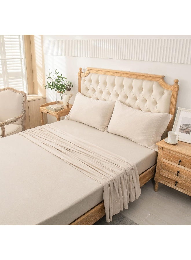 PURE ERA Jersey Knit Flat Top Sheet Only 100% T-Shirt Heather Cotton Super Soft Comfy Breathable (1-Pack, King, Beige)  - Image 3