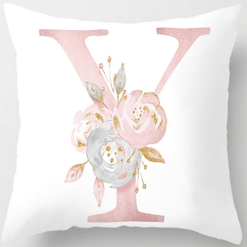 Tillskuch Pink Throw Pillow Covers Cute Alphabet Decorative Cushion Covers Square Letter Throw Pillows Protectors for Sofa Couch Bedroom Chair Home Decor 18 x 18 Inch(Y) - Image 1