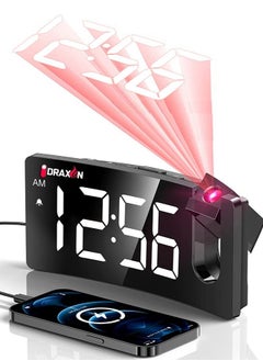 Draxon Alarm Clock for Bedroom, Multifunctional Clock with FM Radio & Projection, 0-100% Dimmer & Radio Volume, Curved Screen, Dual Alarms, USB Charger, Crystal Digital led Display, Non-slip (White  - Image 1