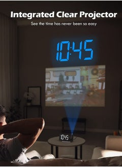 Draxon Alarm Clock for Bedroom, Multifunctional Clock with FM Radio & Projection, 0-100% Dimmer & Radio Volume, Curved Screen, Dual Alarms, USB Charger, Crystal Digital led Display, Non-slip (White  - Image 2