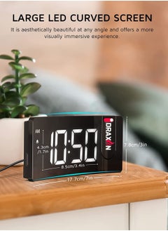 Draxon Alarm Clock for Bedroom, Multifunctional Clock with FM Radio & Projection, 0-100% Dimmer & Radio Volume, Curved Screen, Dual Alarms, USB Charger, Crystal Digital led Display, Non-slip (White  - Image 3
