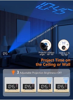 Draxon Alarm Clock for Bedroom, Multifunctional Clock with FM Radio & Projection, 0-100% Dimmer & Radio Volume, Curved Screen, Dual Alarms, USB Charger, Crystal Digital led Display, Non-slip (White  - Image 5