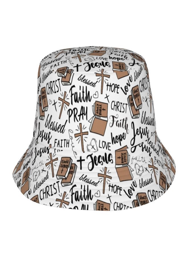 YYFD Jesus Bucket Hat Christian Hats Religious Fisherman Cap Christ Jesus Cross Hats Travel Beach Sun Hat for Women Men - Image 1
