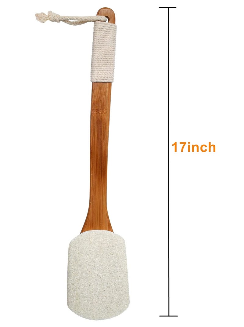 Leotruny 100% Natural Exfoliating Loofah with Long Wooden Handle Shower Back Brush (Off-White (1 Pack)) - Image 2