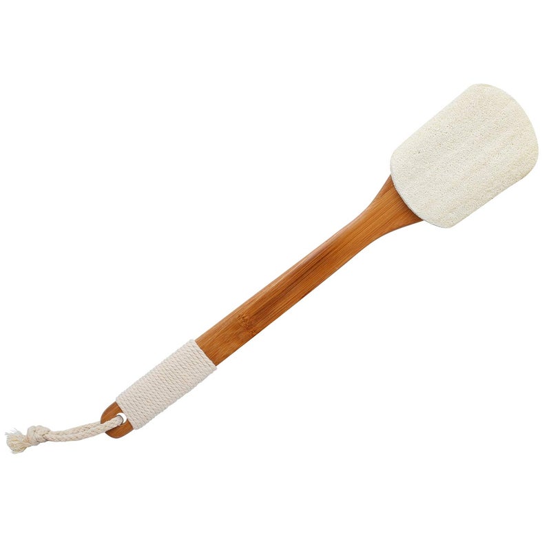 Leotruny 100% Natural Exfoliating Loofah with Long Wooden Handle Shower Back Brush (Off-White (1 Pack)) - Image 1