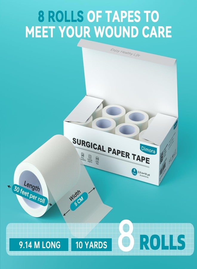Dimora Soft Paper Surgical Tape 8 Rolls- Hypoallergenic Medical Tape for Sensitive Skin，Breathable First Aid Wound Tape with Pain-Free Removal, Secures Dressing and Medical Devices -2" x 10 Yards - Image 2