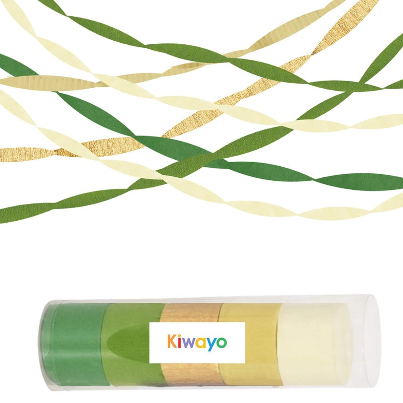 Kiwayo Baby Shower Decorations, Crepe Paper Streamers Green Gold Party Decorations(5 Rolls) for Camp Bachelorette, Bridal Shower,Engagement- Jungle Woodland Safari Princess Lion Dinosaur Theme Birthday Decor - Image 1