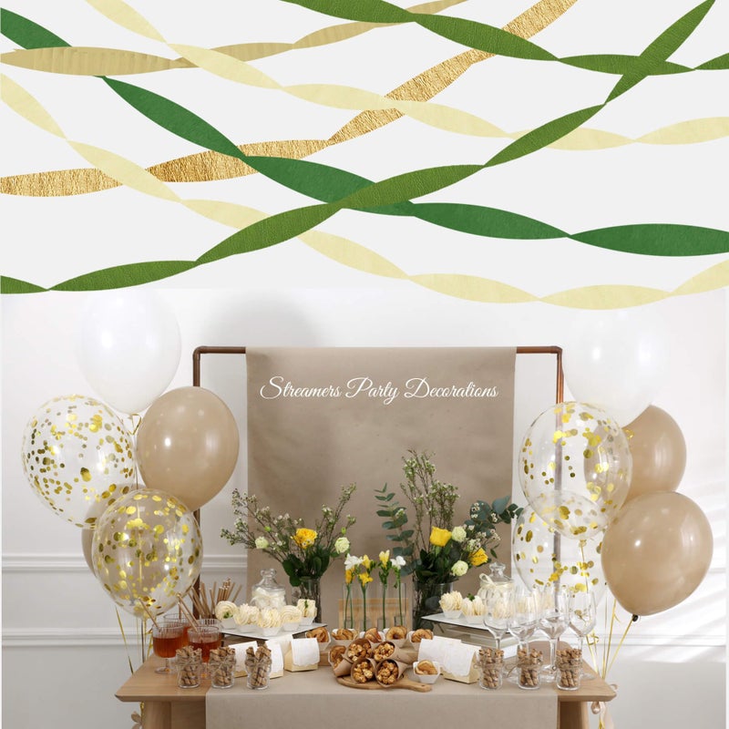 Kiwayo Baby Shower Decorations, Crepe Paper Streamers Green Gold Party Decorations(5 Rolls) for Camp Bachelorette, Bridal Shower,Engagement- Jungle Woodland Safari Princess Lion Dinosaur Theme Birthday Decor - Image 3