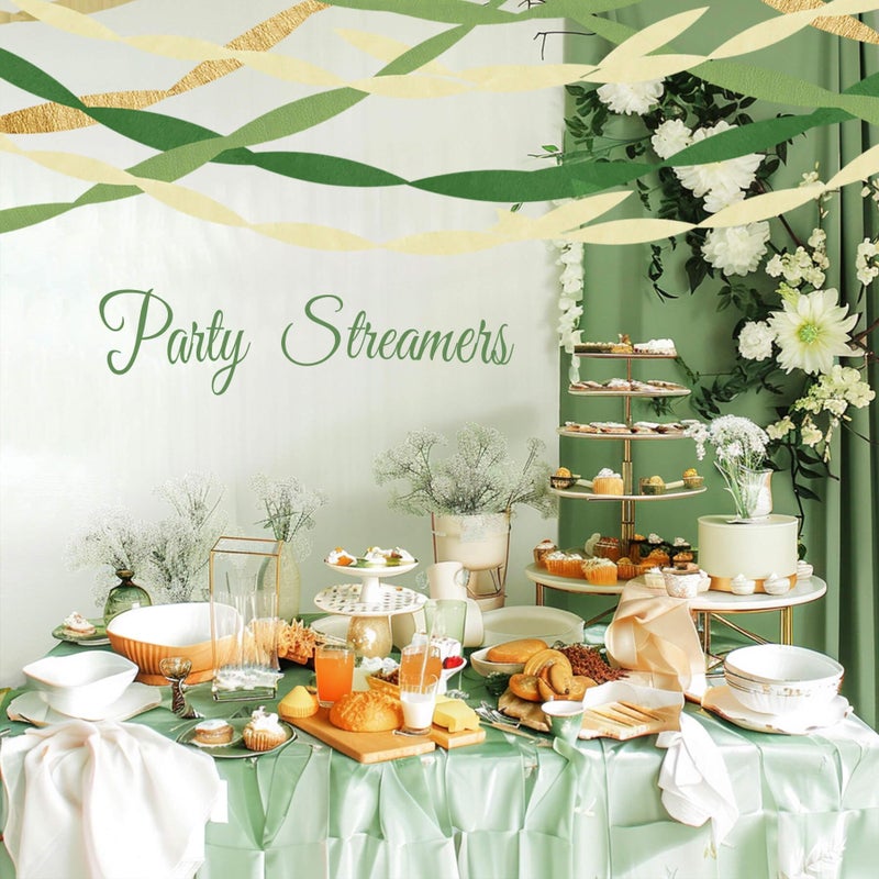 Kiwayo Baby Shower Decorations, Crepe Paper Streamers Green Gold Party Decorations(5 Rolls) for Camp Bachelorette, Bridal Shower,Engagement- Jungle Woodland Safari Princess Lion Dinosaur Theme Birthday Decor - Image 2